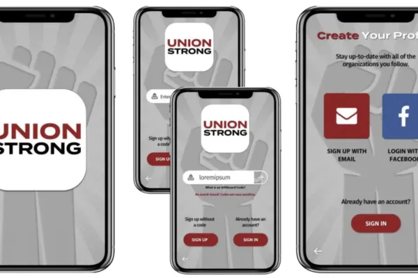 Phones with the Union Strong app open