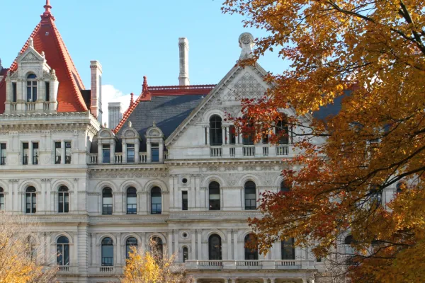 NYS Capitol building in with fall foliage