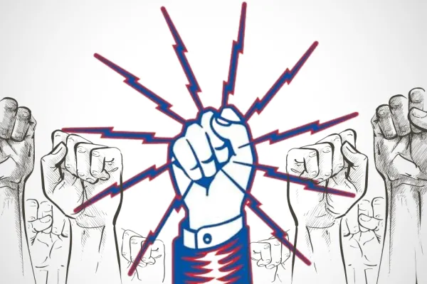 IBEW fist logo surrounded by other fists
