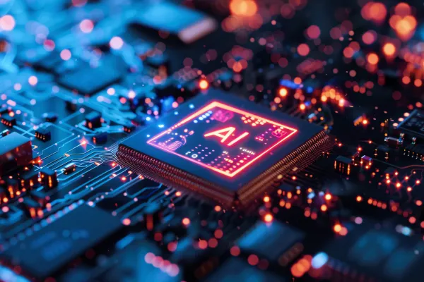 Colorful computer chip that says "AI"