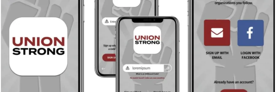 Phones with the Union Strong app open