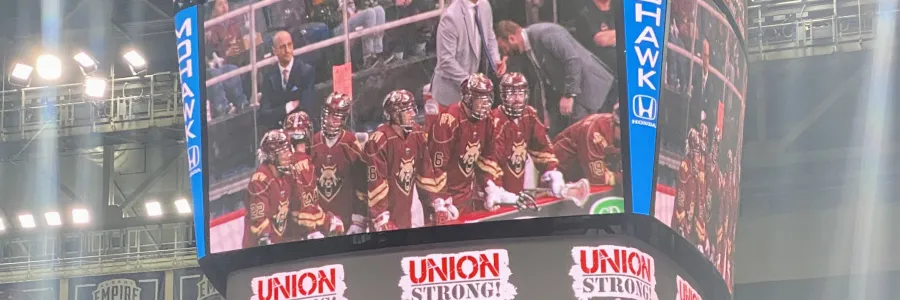 Scoreboard at Firewolves game with Union Strong logo on display