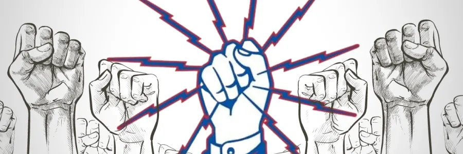 IBEW fist logo surrounded by other fists
