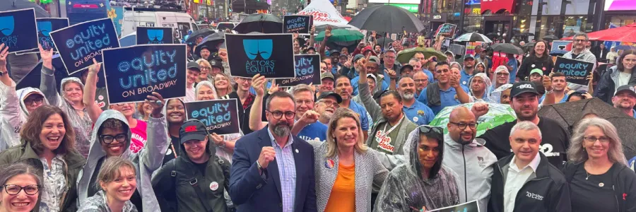large group of union members at rally in times square