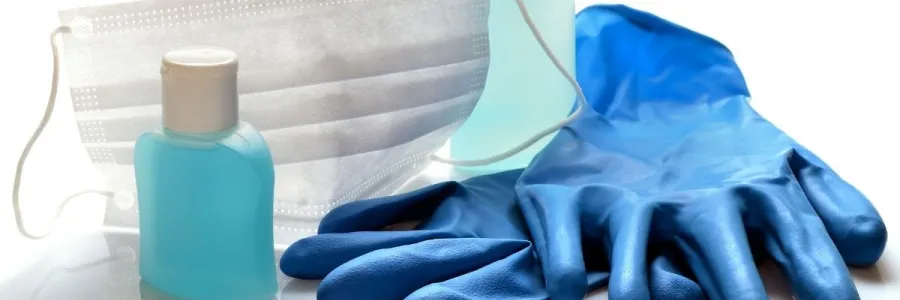 personal protective equipment including gloves, mask, sanitizer