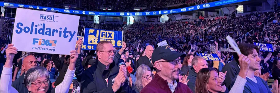 union members cheering at Fix Tier 6 rally