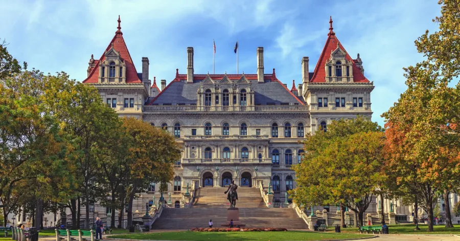 Front of New York State Capitol building in the fall