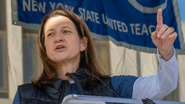 NYSUT President Melinda Person speaking