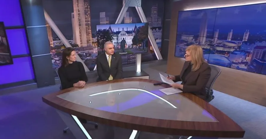 Mario Cilento and Melinda Person sitting with Susan Arbetter for Capital Tonight interview
