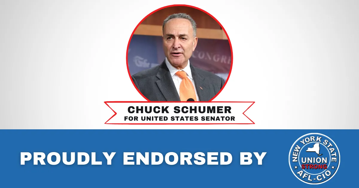 Graphic announcing endorsement of Chuck Schumer for Senator 