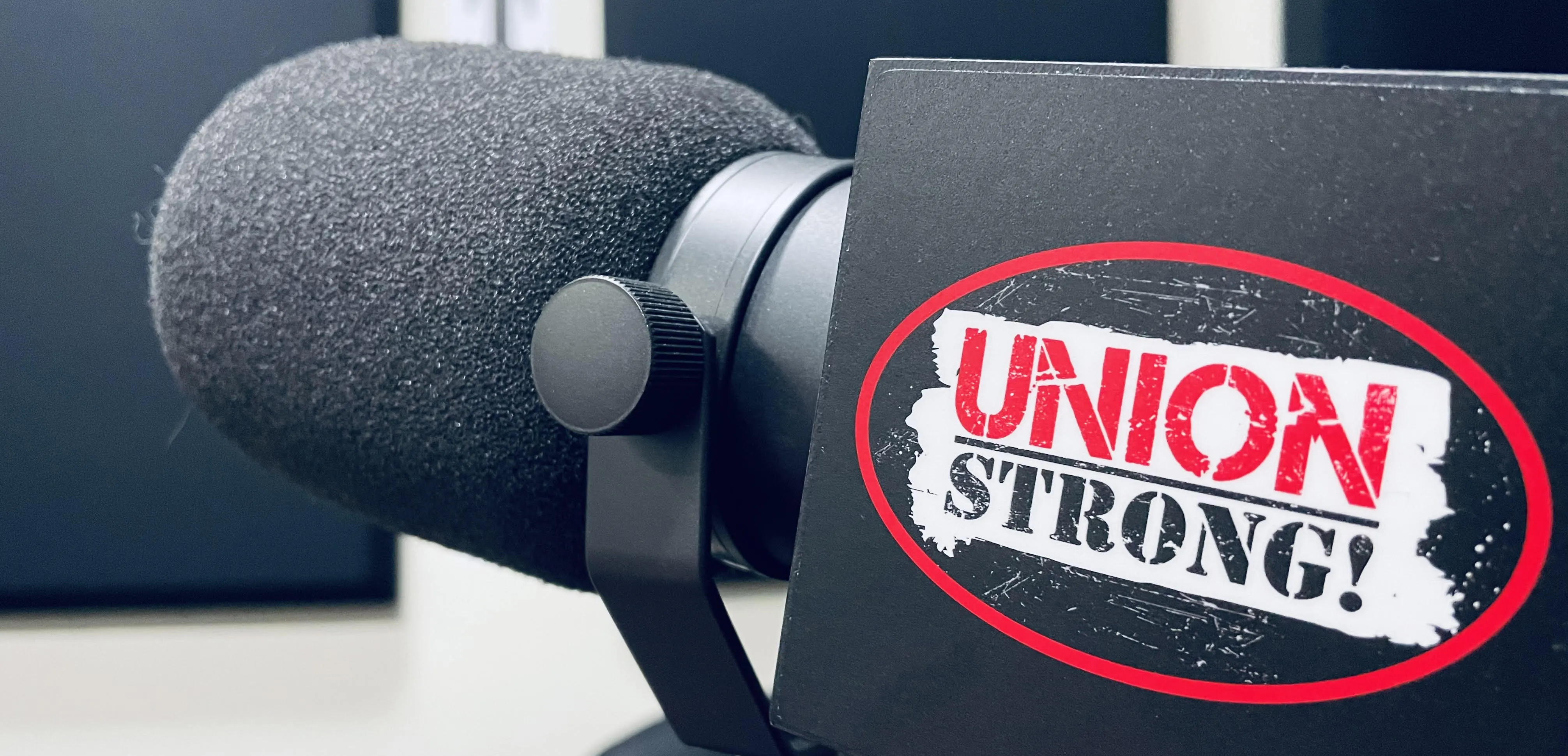 photo of Union Strong mic in podcast studio