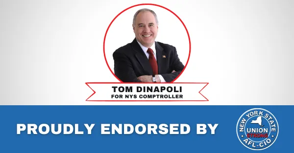 Graphic announcing endorsement of Tom DiNapoli for Comptroller