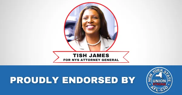 Graphic announcing endorsement of Tish James for Attorney General